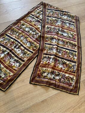 Vtg Anne Klein Silk Scarf Rectangle Floral Retro Earthy Old Money Quiet Luxury